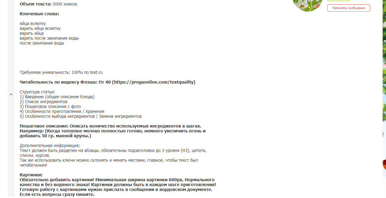 Пример технического задания на написание статьи для копирайтера