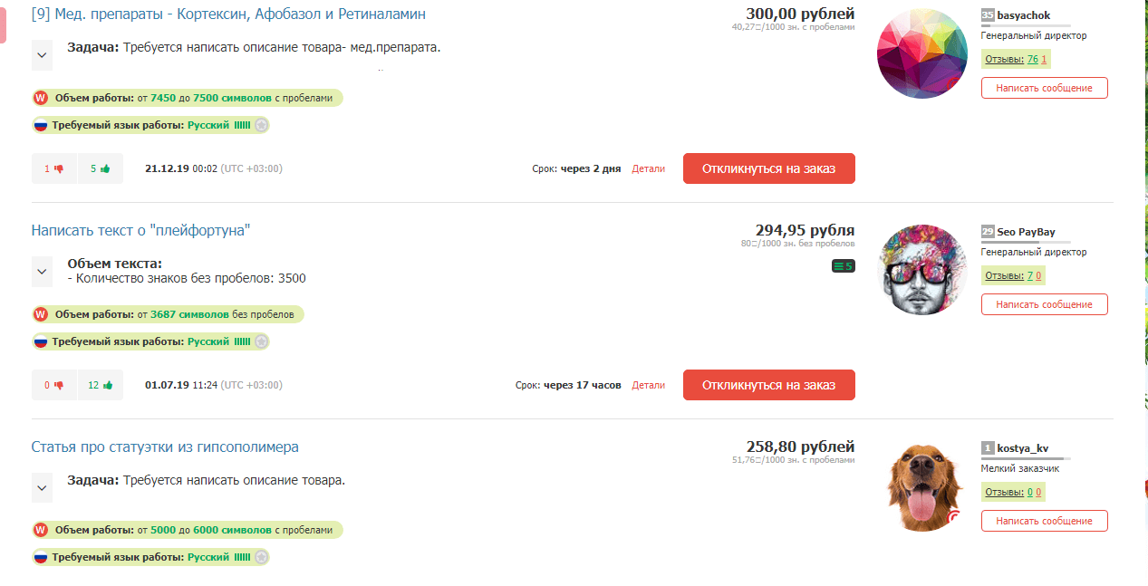 Пример ТЗ для копирайтера на бирже фриланса